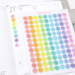 Small Watercolor Dots Round Circle Bujo Planner Stickers: 0.25”(6 mm) | Checklist Color Code Tasks Rainbow  EC Hobo DOT18