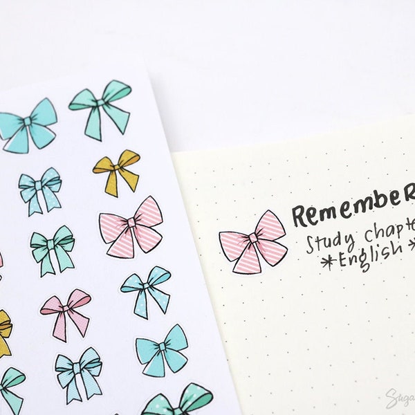 Cute Bows Ribbon Reminder Bujo Planner Stickers  | Don't Forget Kawaii Header Appointment Schedule Work Meeting Office Study BOW2