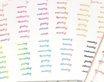 Watercolor Days of the Week Planner and Journal Stickers:1.25in & 1.5in wide