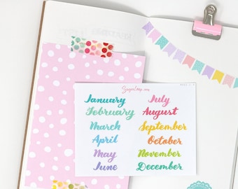 Maanden van het jaar Planner Bujo Planner Stickers: 1,5" (38 mm) 2" (50 mm) | Handgeschreven script maandkalender MOS2