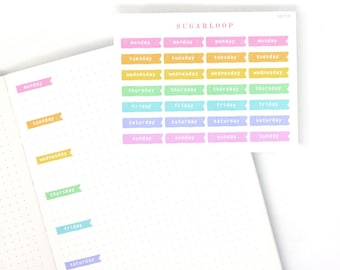 Days of The Week Flag Planner and Journal Stickers: 1 in (25 mm) wide