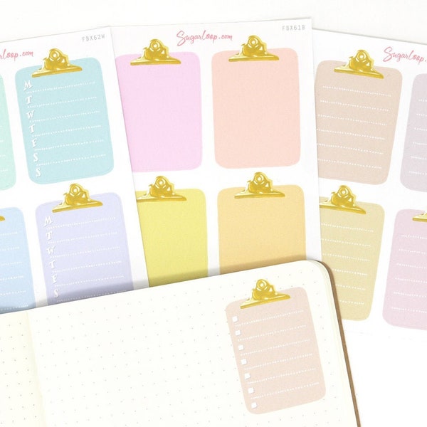 Full Box Clipboard Style Bujo Planner Stickers: Lined Checklist Blank | Hand Drawn Pastel Neutral Writeable Work Teacher FBX44