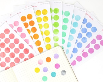 Agenda aquarelle à pois et autocollants pour carnet : 0,5 po., code couleur, listes de contrôle, puces, tâches, listes