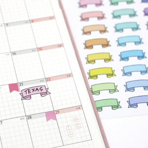 Banner vlag Bujo Planner Stickers: "(20 mm) breed | Pastelkleurige kop om taken uit te voeren Schrijfbaar Dag Datum Maand Herinnering FLG15