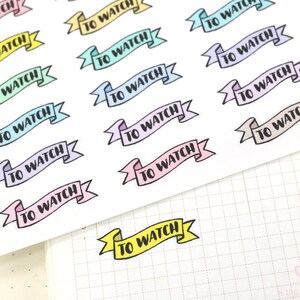 To Watch Banner Planner and Journal Stickers: Pastel, Journaling Labels, Header Titles, Hobo