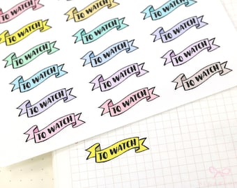 To Watch Banner Planner and Journal Stickers: Pastel, Journaling Labels, Header Titles, Hobo