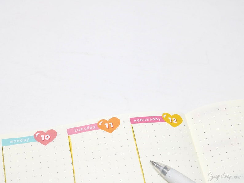 Kawaii Cute Heart Date Bujo Planner Stickers Day Cover Diary 1-31 DIY Countdown Calendar Numbers Undated Hobo TN DAT24 image 4