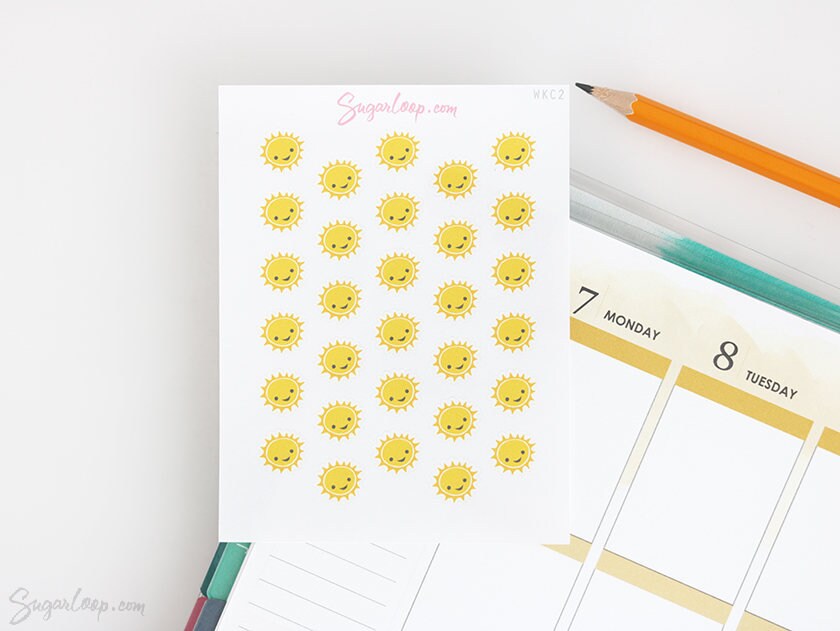 Kawaii Sunny Weather Stickers, 30 Sun Weather Trackers, Sunny Weather…