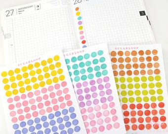 Watercolor Mini Dot Planner and Journal Stickers: Rainbow, Color-Coded, Bullet Points, Checklists