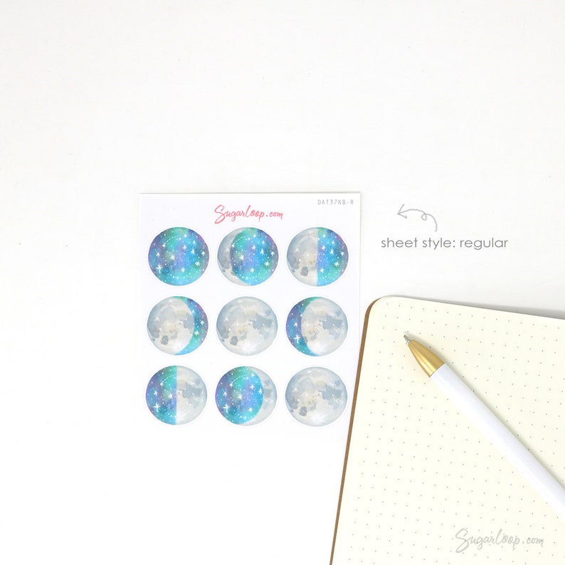 Moon Lunar Cycle Phases Bujo Planner Stickers Whimsical Watercolor Hand Drawn Celestial DAT37 image 8