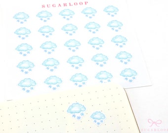 Snow Watercolor Weather Bujo Planner Stickers  | Icon Trackers Season Daily Weekly Monthly Cloud Winter Snowy  WWC9