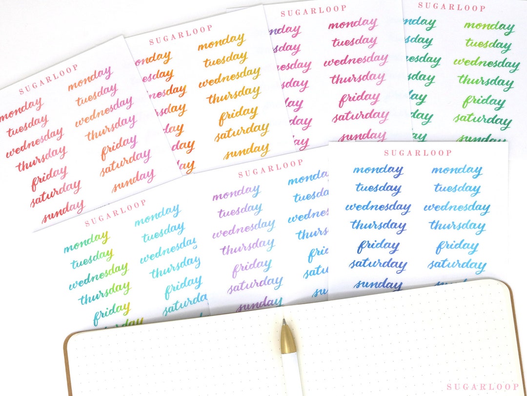 Bundle - Days of the Week Watercolor Script Bujo Planner Stickers: 1 ...