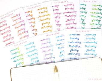 Pegatinas de acuarela para planificador de días de la semana: paquete de pinceles y escritura Bujo