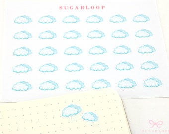 Bewolkt aquarel weer Bujo Planner Stickers | Pictogram Trackers Seizoen Dagelijks Wekelijks Maandelijks Wolk Bewolkt Regen Handgetekend WWC4