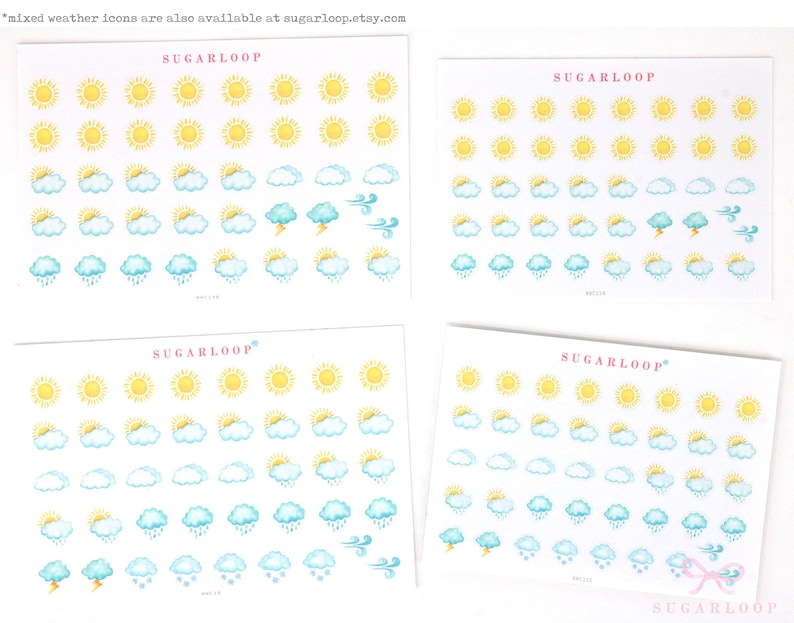 Sunny Summer Watercolor Weather Bujo Planner Stickers Icon Trackers Season Daily Weekly Monthly Cloud Spring Garden WWC2 image 8