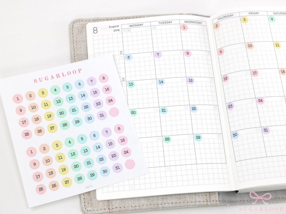 Mini Date Display Pastel Mini Date Planner and Journal Stickers (6 Mm) - Etsy