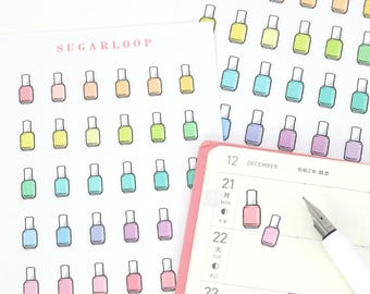 Pegatinas para agenda y diario con esmalte de uñas arcoíris: Iconos para diario de manicura y pedicura