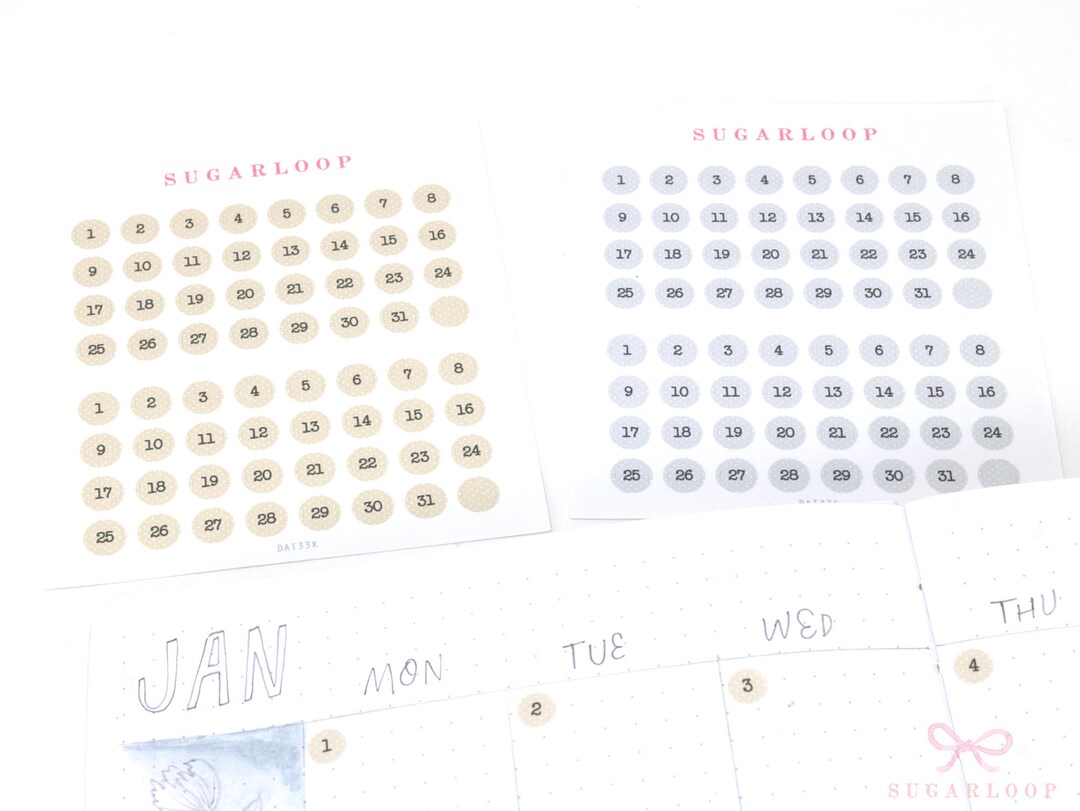 Mini Date Dot Planner and Journal Stickers: Neutral Calendar Numbers (6 ...