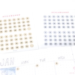 Neutral Mini Date Dot Bujo Planer Aufkleber: 6 mm | Countdown Day Cover DIY Kalenderzahlen Undatiert Hobo TN DAT33