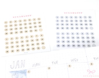 Neutral Mini Date Dot Bujo Planner Stickers: 0.25 in (6 mm) | Coundown Day Cover DIY Calendar Numbers Undated  Hobo TN DAT33