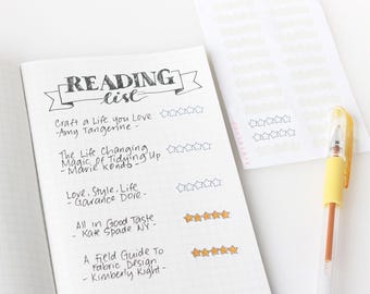 Five Star Rating Planner and Journal Stickers: Reading, Books, Bookworm, Movies, Meals