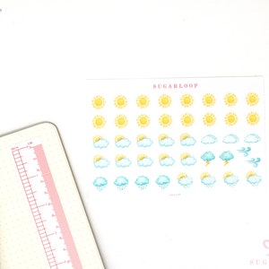 Watercolor Weather Kit Bujo Planner Stickers Bullet Journal Set Sunny Rainy Partly Cloudy Storm Season Daily Weekly Monthly Icon WWC1 Regular