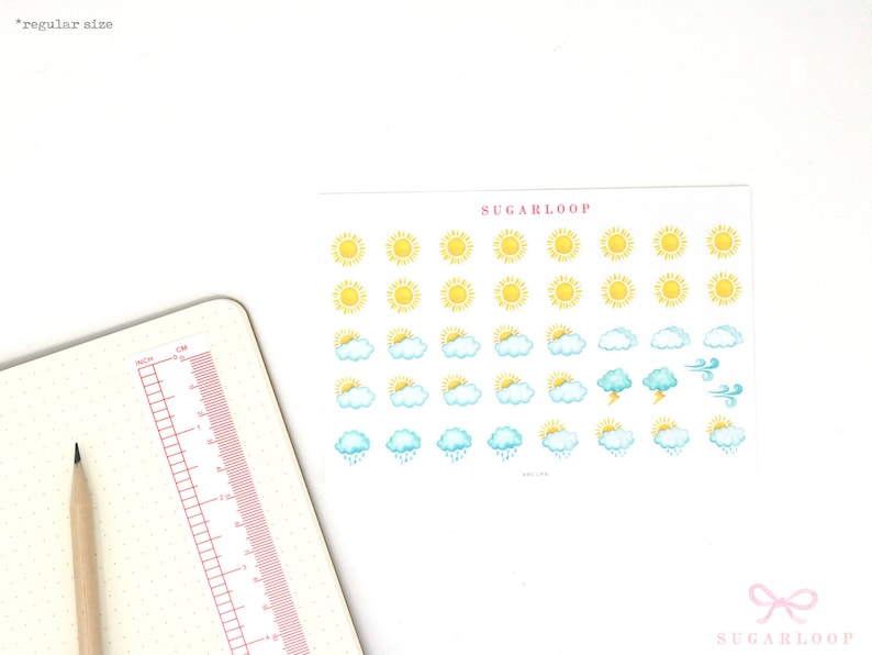 Watercolor Weather Kit Bujo Planner Stickers Bullet Journal Set Sunny Rainy Partly Cloudy Storm Season Daily Weekly Monthly Icon WWC1 image 6