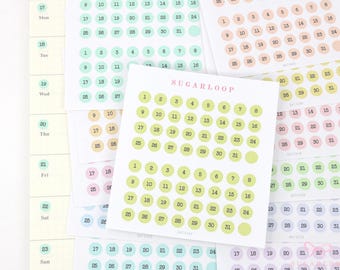 Pegatinas de puntos pastel para agenda y diario: Números para calendario y agenda DIY