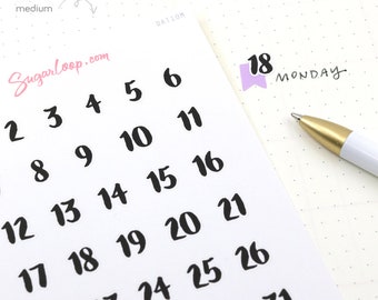 Black White Handlettered Date Bujo Planner Stickers  | Day Cover Stickers 1-31 DIY Calendar Countdown Numbers Undated  Hobo TN DAT10
