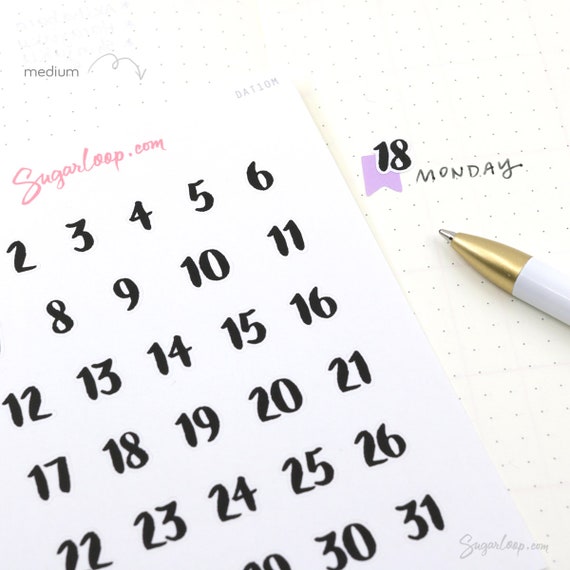 Number Stickers for Date in Undated Planner, Calendar, Journal or