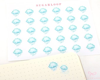 Regenwolk regenachtige aquarel weer Bujo Planner Stickers | Pictogramtrackers Seizoen Dagelijks Wekelijks Maandelijks Wolk Bewolkt WWC7