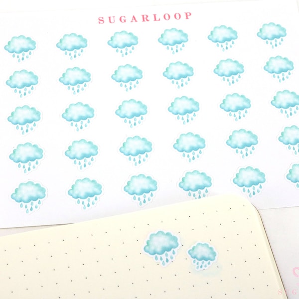Rain Cloud Rainy Watercolor Weather Bujo Planner Stickers  | Icon Trackers Season Daily Weekly Monthly Cloud Overcast  WWC7