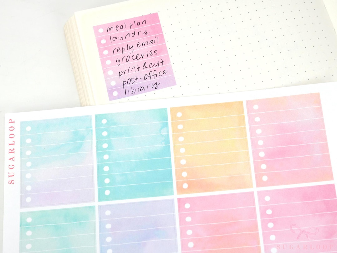 Watercolor Checklist Planner and Journal Stickers: Color Code ...