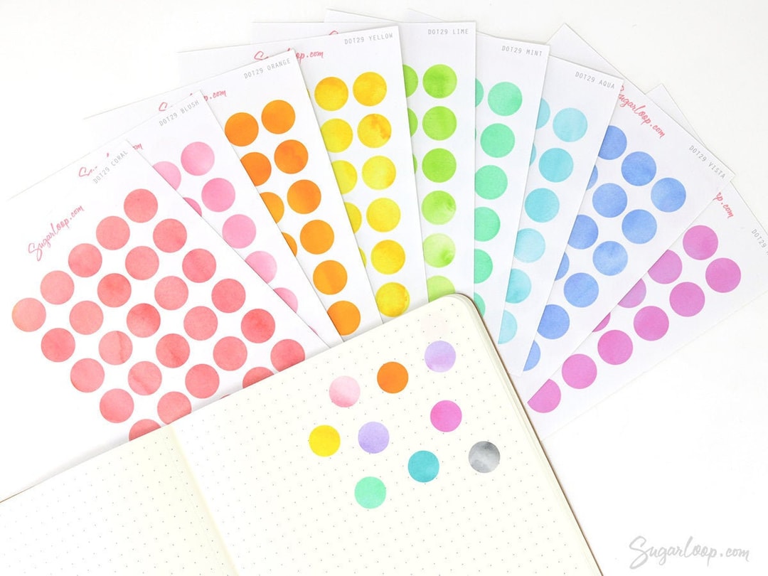 Watercolor Dot Planner and Journal Stickers: 0.5in, Color Code ...