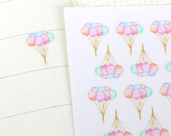 Planificateur de bouquets de ballons aquarelle et autocollants pour carnet de notes : rappels de célébration d'anniversaire