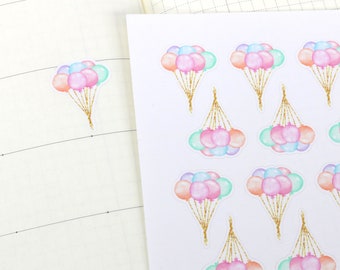 Stickers aquarelle Bujo pour fête d'anniversaire avec bouquet de ballons | Maman Enseignant Événements Rappel Domicile Travail Bureau Hobo NCLC2