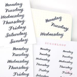 Ink Wash Script Dagar i veckan Planner och Journal Stickers: Dagbok och Kalender DIY