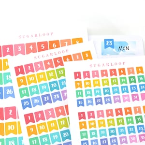 Datum Flagge Planer Aufkleber, Bunte Regenbogen Datum Abdeckungen, 1-31, Kalenderzahlen Für Bullet Journals, Undatierte Planer, DIY Kalender, DAT15