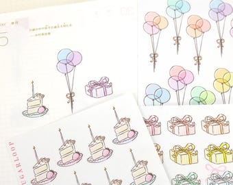 Bundle of Balloons, Cake & Gifts Planner and Journal Stickers: Deco Sheets