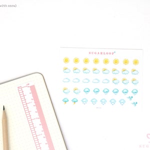 Watercolor Weather Kit Bujo Planner Stickers Bullet Journal Set Sunny Rainy Partly Cloudy Storm Season Daily Weekly Monthly Icon WWC1 image 9