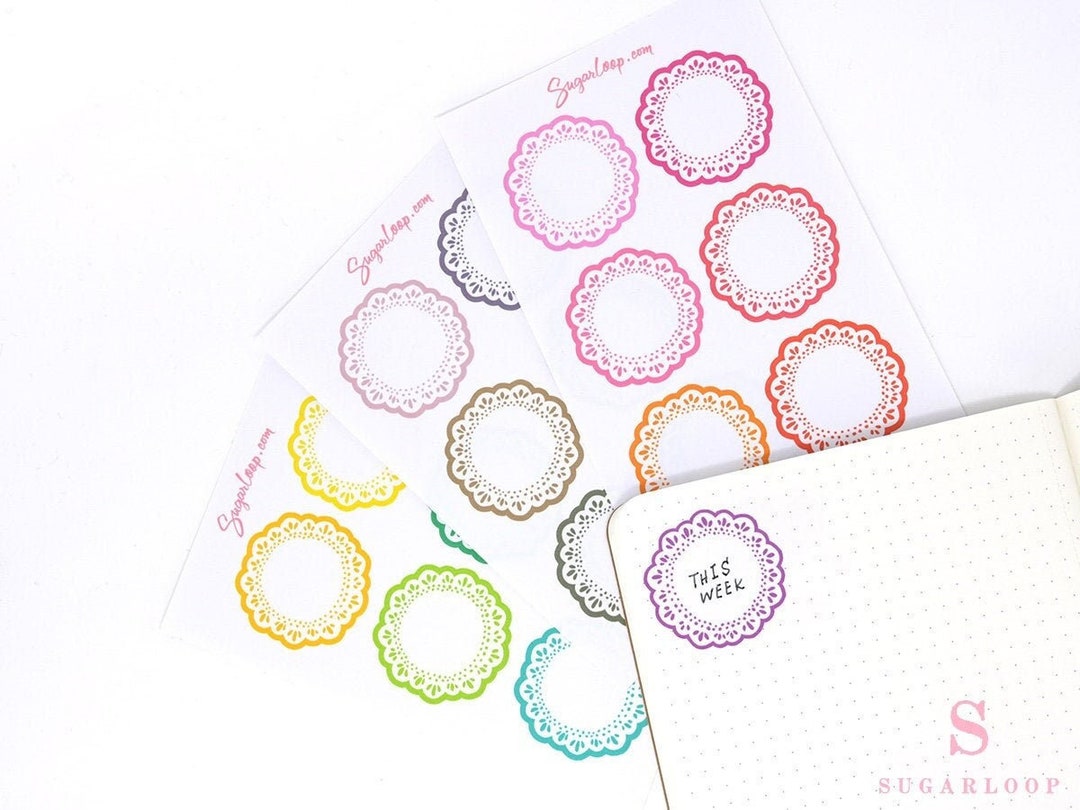Round Bujo Planner Stickers: Doily Style Scalloped Edge Days Dates ...
