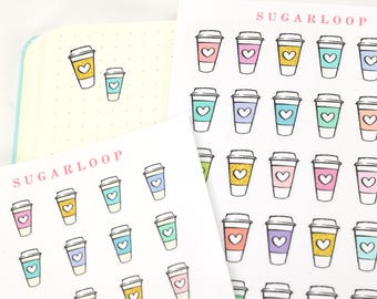 Pegatinas caprichosas para agenda y diario con tazas de café