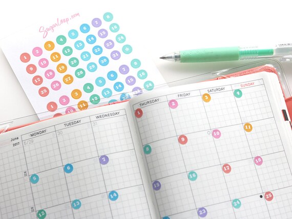 Mini Date Dots Planner Stickers Calendar Numbers 1-31 Date | Etsy