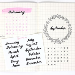 Months of The Year Planner Bujo Planner Stickers: 1.5 38mm 2 50 mm Hand Lettered Script Monthly Calendar MOS1 image 1