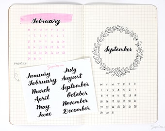 Months of The Year Planner Bujo Planner Stickers: 1.5" (38mm) 2" (50 mm) | Hand Lettered Script Monthly Calendar  MOS1