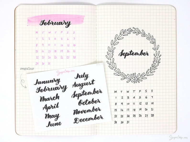 Months of The Year Planner Bujo Planner Stickers: 1.5 38mm 2 50 mm Hand Lettered Script Monthly Calendar MOS1 image 1