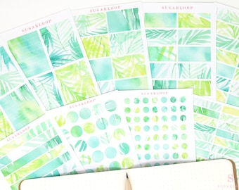 Dots Headers Full Boxes Strips Bujo Planner Stickers:Greenery  |  Functional, Days, Dates, Months, Smudge-Proof, Abstract, Watercolor, DSG10