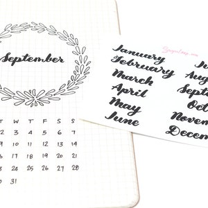 Months of The Year Planner Bujo Planner Stickers: 1.5 38mm 2 50 mm Hand Lettered Script Monthly Calendar MOS1 image 2