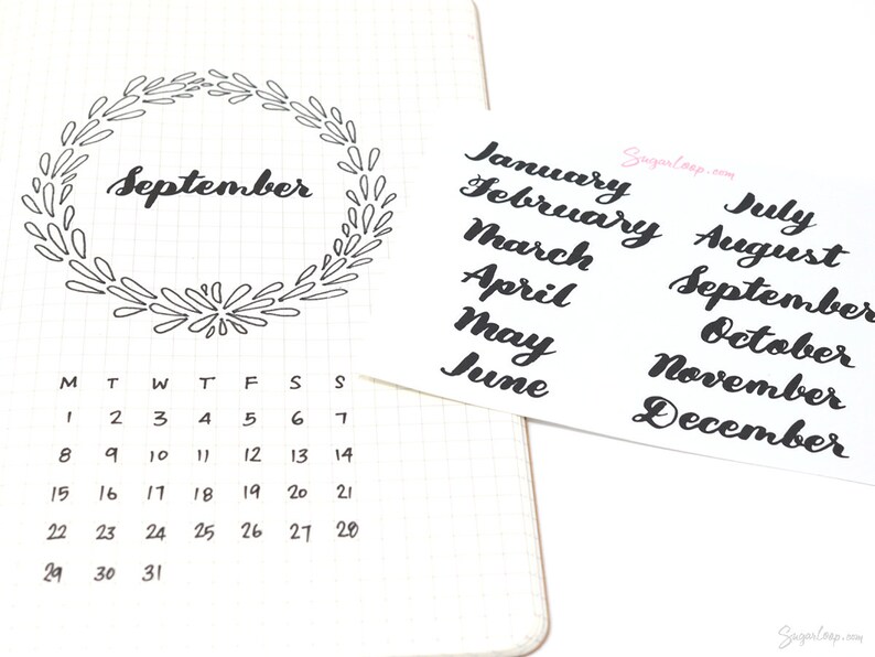 Months of The Year Planner Bujo Planner Stickers: 1.5 38mm 2 50 mm Hand Lettered Script Monthly Calendar MOS1 image 2