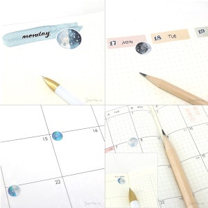 Moon Lunar Cycle Phases Bujo Planner Stickers Whimsical Watercolor Hand Drawn Celestial DAT37 image 3